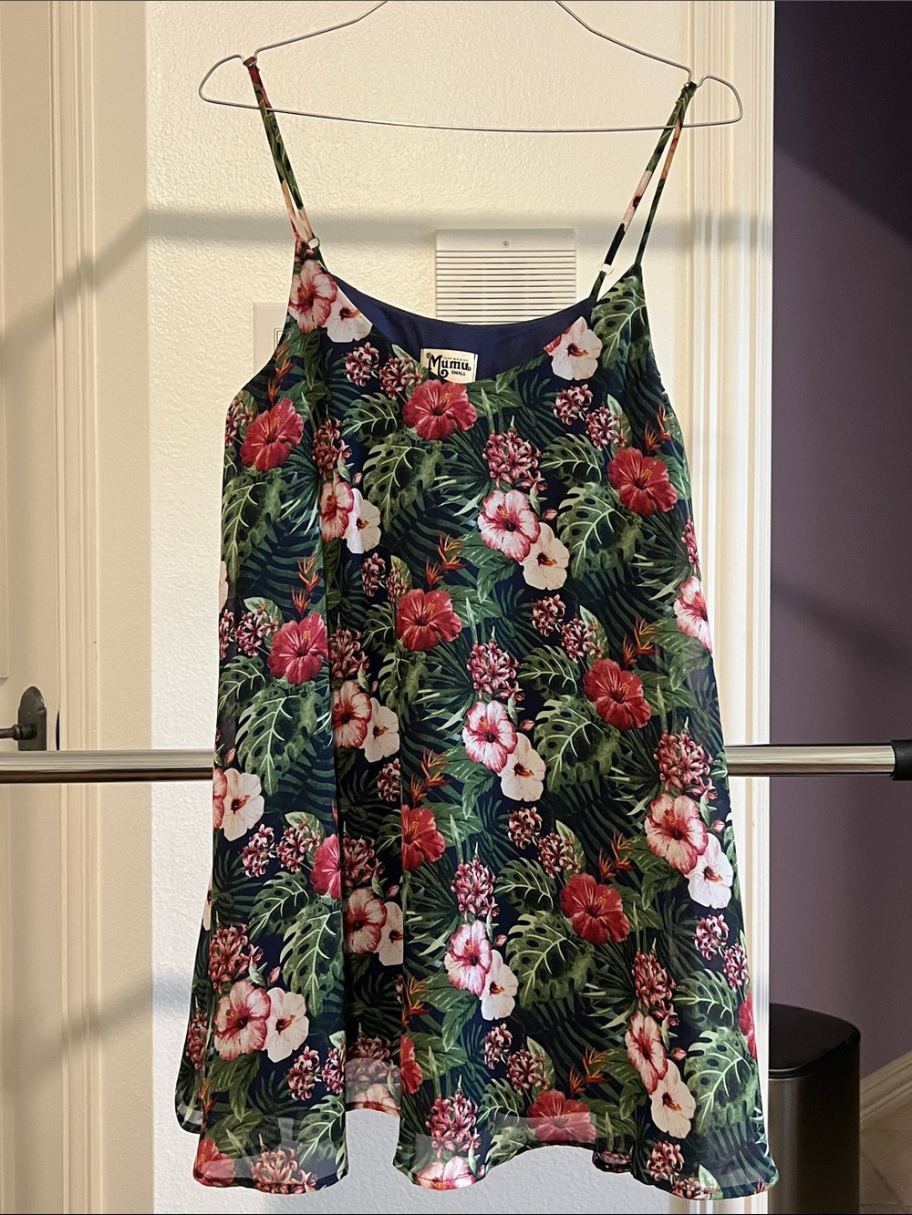SHOW ME YOUR MUMU Navy Tropical Floral Spaghetti-Strap Circus Mini